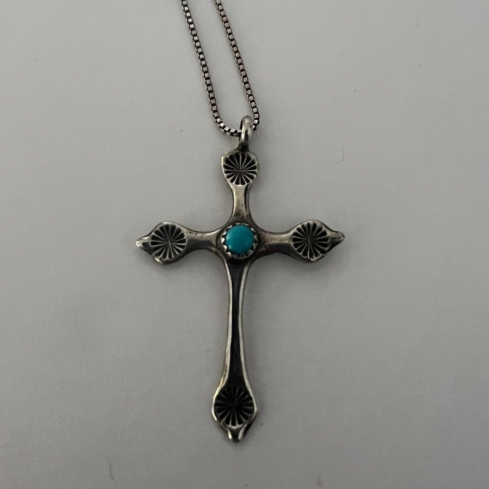 Native American Sterling Silver Cross Pendant and chain.